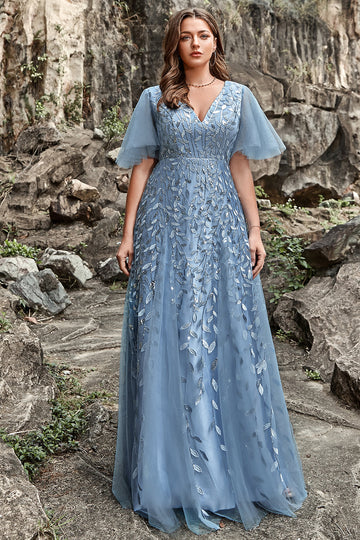 Vestido de Graduación Gris Azul Línea A